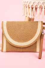 Load image into Gallery viewer, Taupe Straw Envelope Crossbody Clutch
