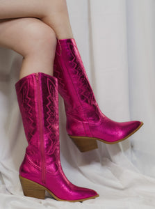 Hot Pink Metallic Howdy Cowgirl Boots