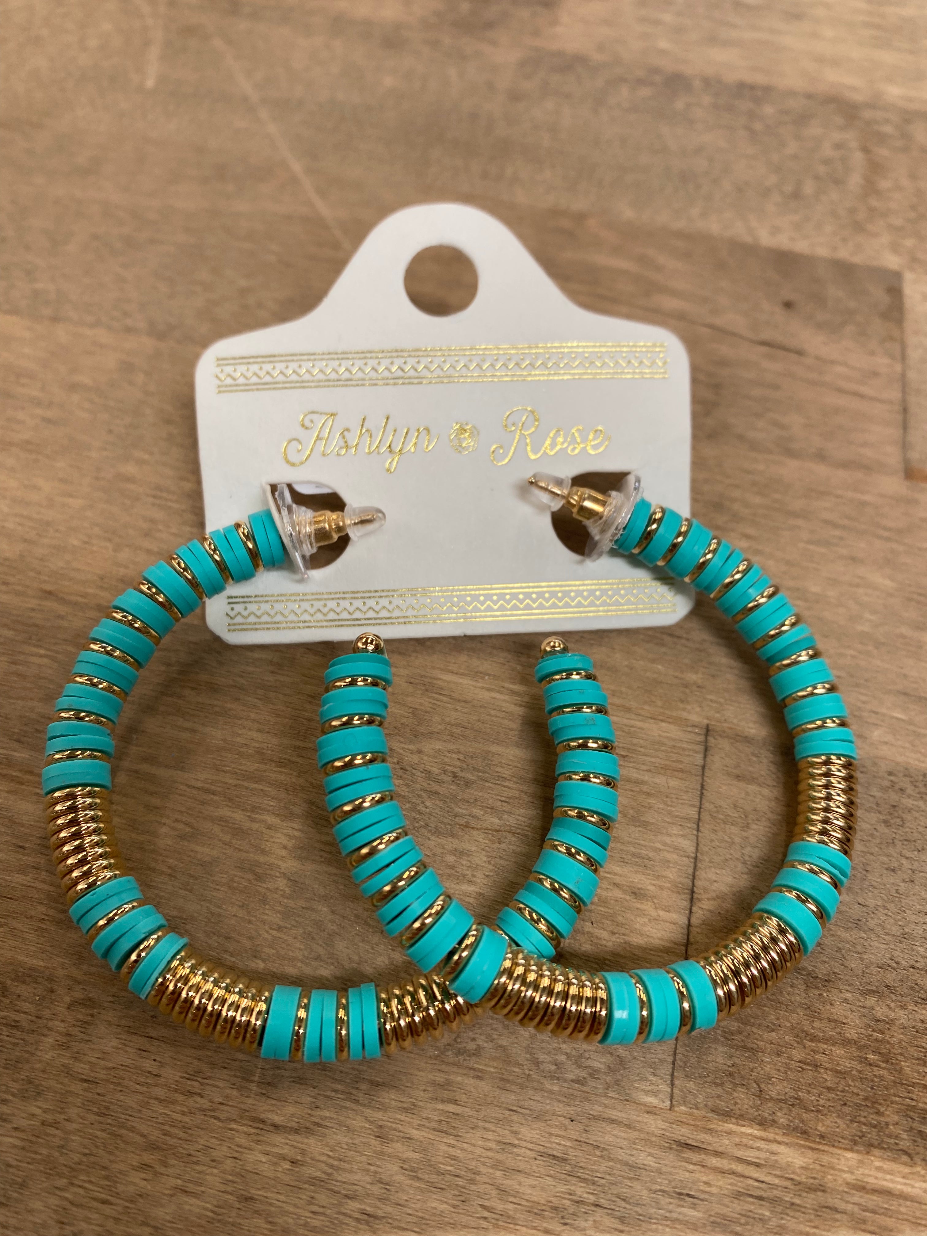 Bali Turquoise and Gold Hoops