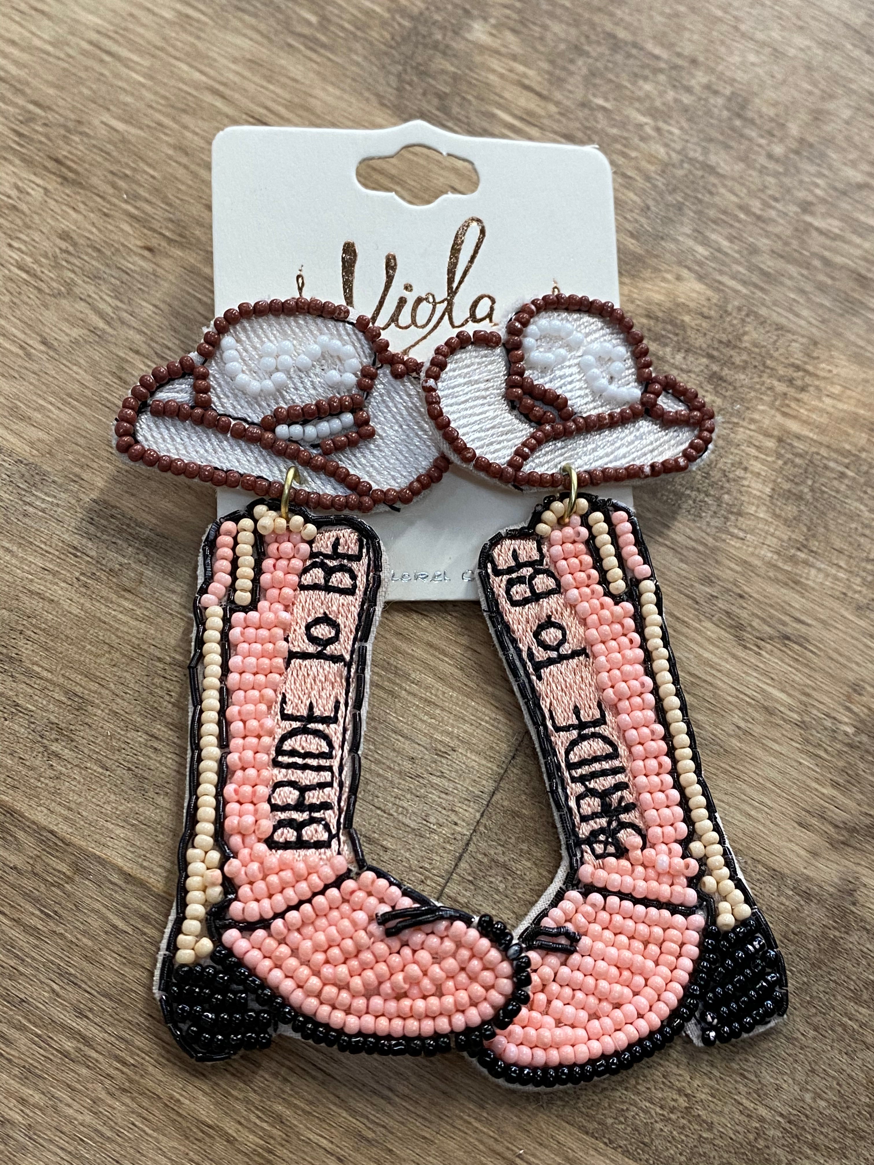 Bride to Be Boots Beaded Earrings