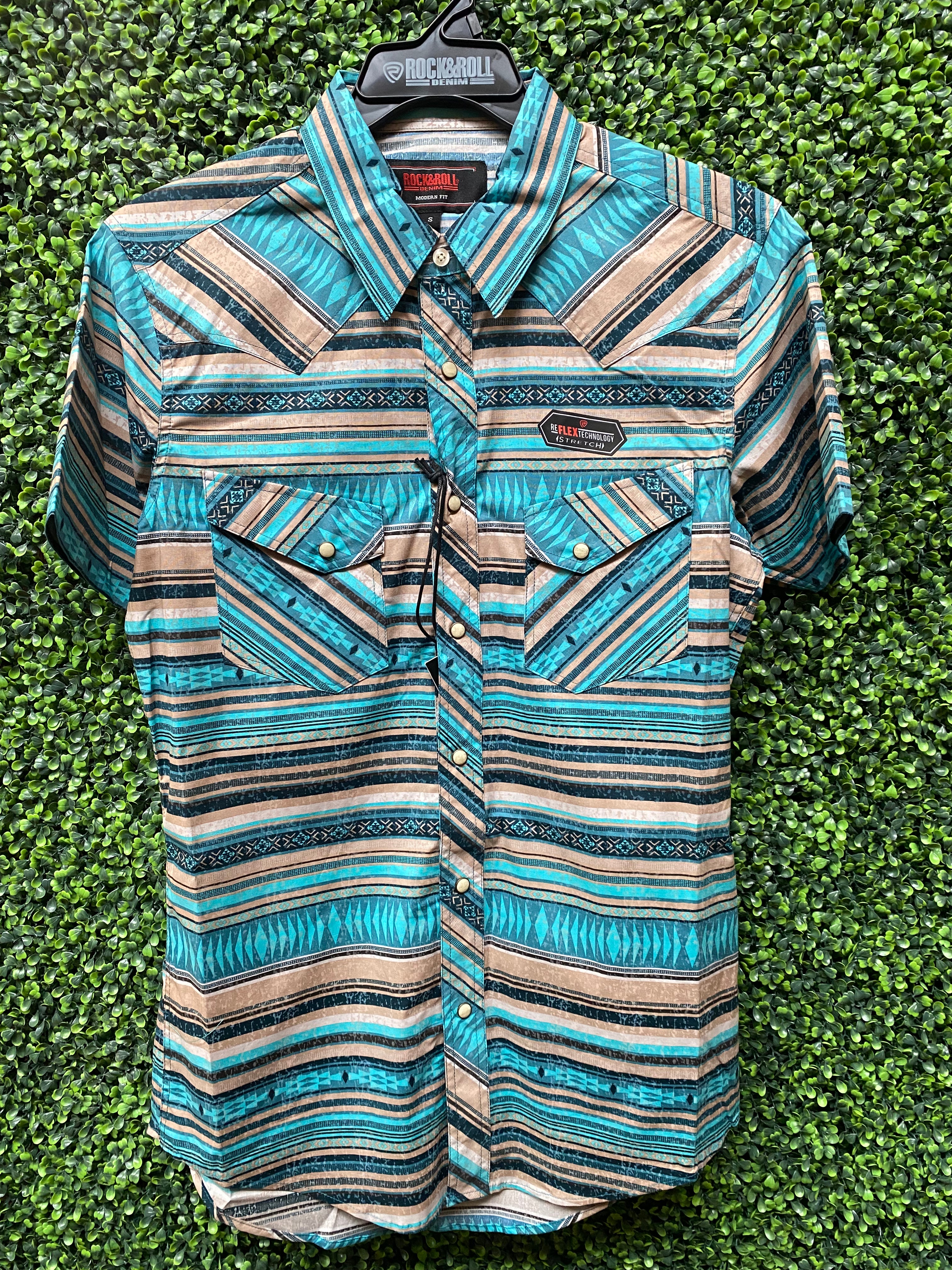 Men's Teal Aztec Stripe Woven Shirt