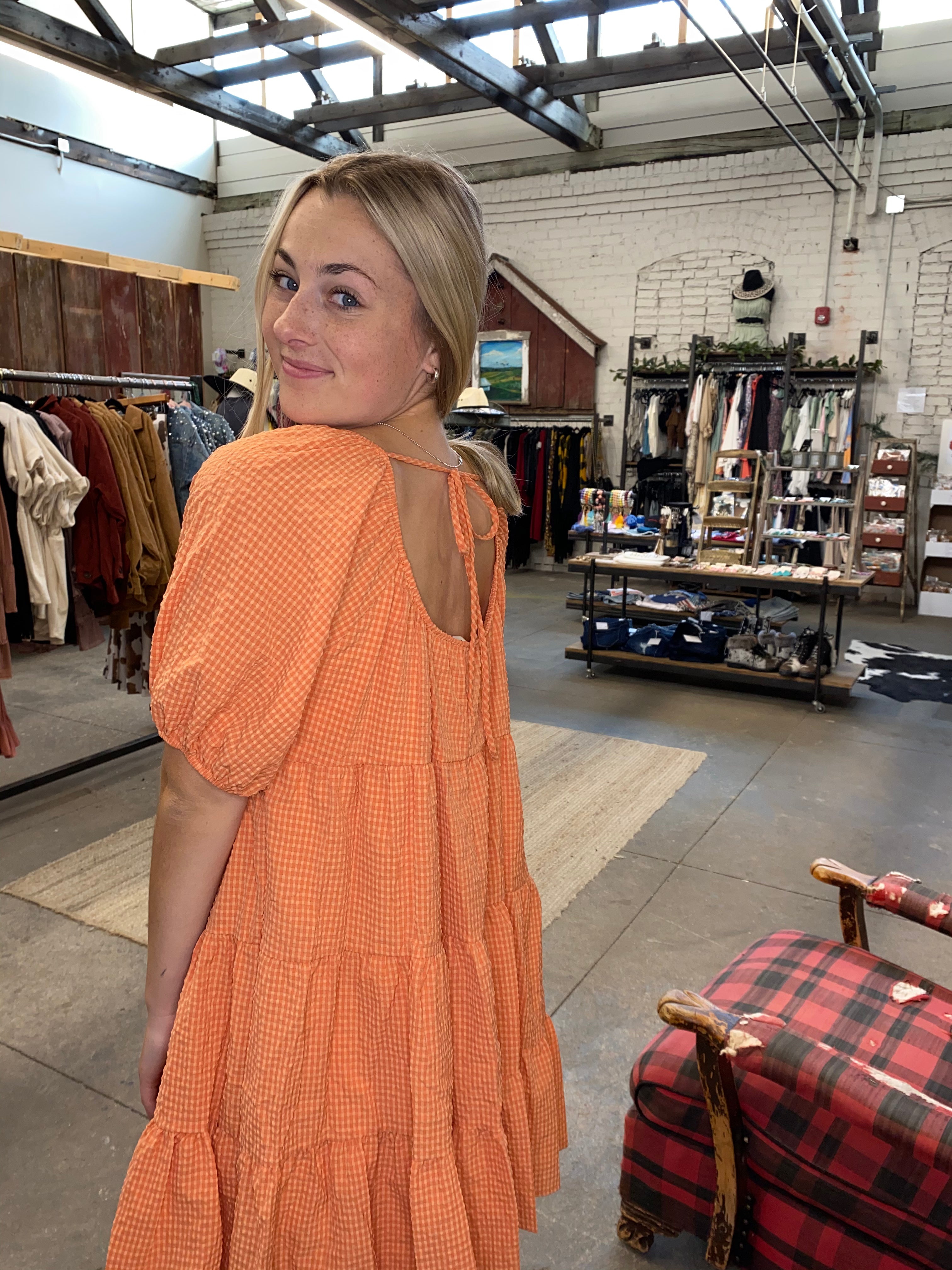 Orange Tiered Mini Dress