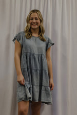 Load image into Gallery viewer, Double Ruffle Light Denim Tiered Dress
