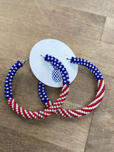 Patriotic Beaded Hoop Earrings