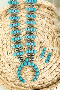 Turquoise Arch + Silver Pearl Necklace and Earring Set